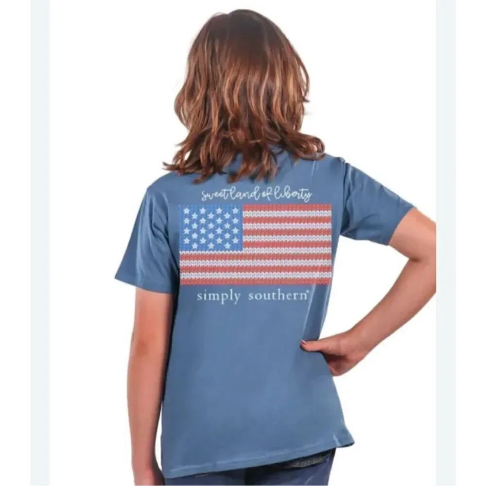 Simply southern Greatland of liberty, short sleeve shirt, blue American flag pat